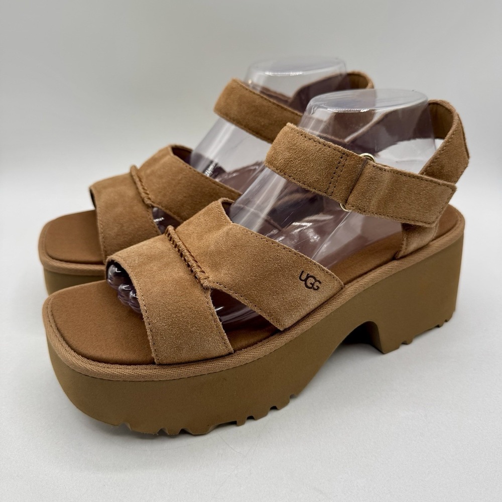 Ugg New Heights Platform Sandals Women's Size 9 Brown Suede